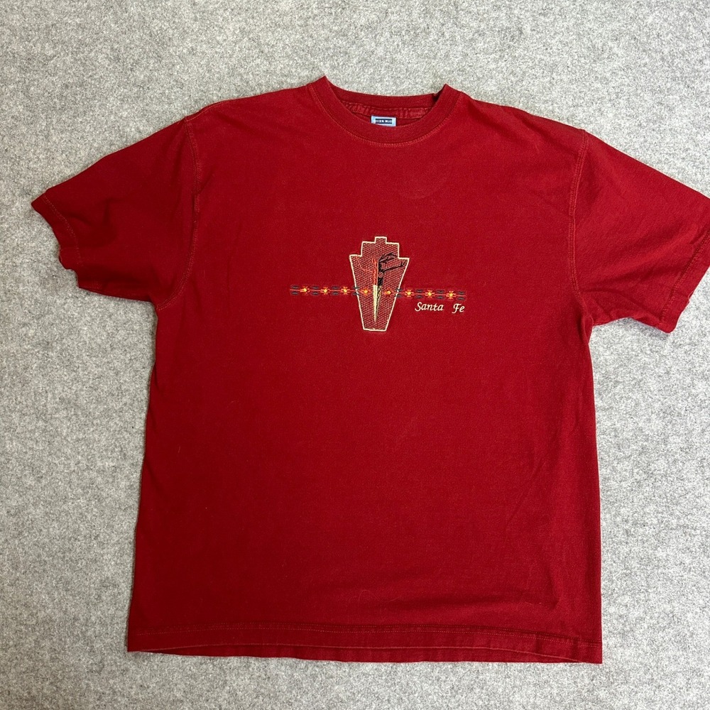 River Blue Santa Fe Graphic T-Shirt Large Red Embroidered Cotton Tee